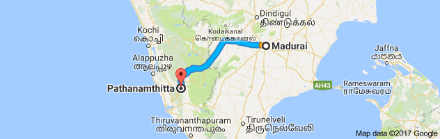 Madurai  to Pathanamthitta route, distance, time and road conditions