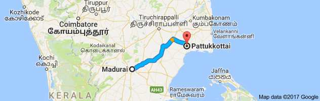 Madurai  to Pattukottai route, distance, time and road conditions