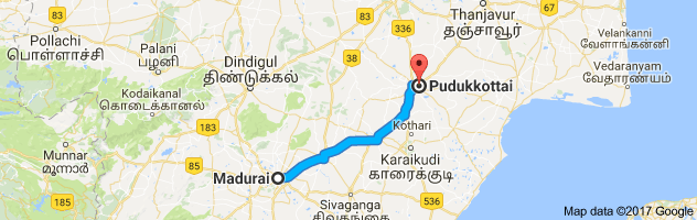 Madurai  to Pudukkottai route, distance, time and road conditions