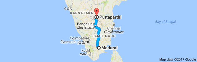 Madurai  to Puttaparthi route, distance, time and road conditions