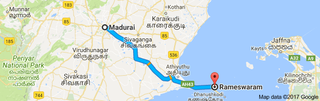 Madurai  to Rameshwaram route, distance, time and road conditions