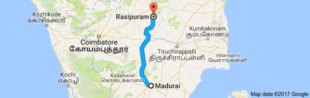 Madurai  to Rasipuram route, distance, time and road conditions