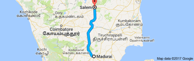 Madurai  to Salem route, distance, time and road conditions