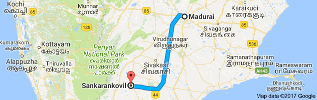 Madurai  to Sankarankovil route, distance, time and road conditions