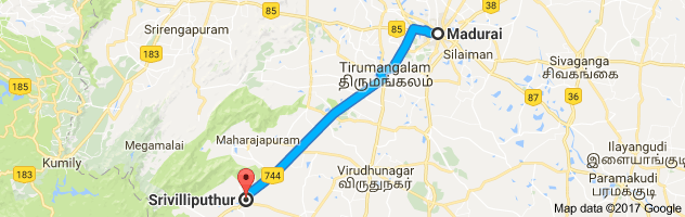 Madurai  to Srivilliputhur route, distance, time and road conditions