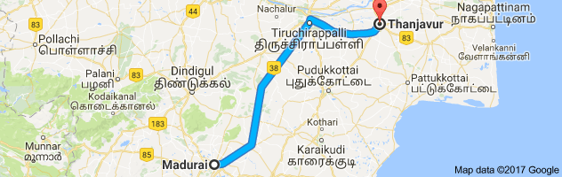 Madurai  to Thanjavur route, distance, time and road conditions