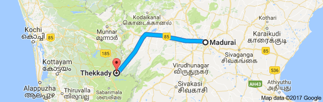 Madurai  to Thekkady route, distance, time and road conditions