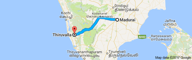 Madurai  to Thiruvalla     route, distance, time and road conditions