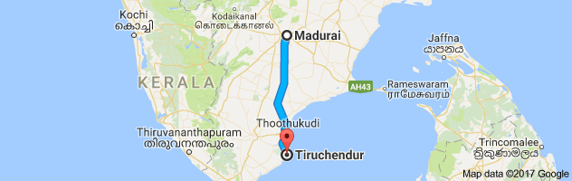 Madurai  to Tiruchendur  route, distance, time and road conditions