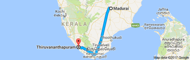 Madurai  to Trivandrum route, distance, time and road conditions