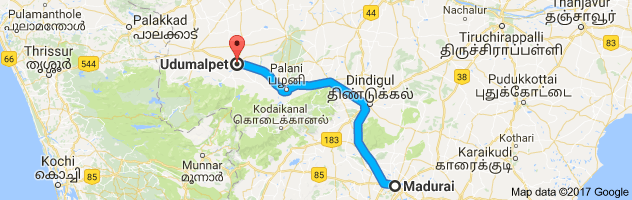 Madurai  to Udumalpet route, distance, time and road conditions