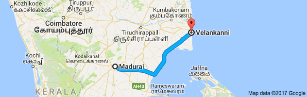 Madurai  to Velankanni     route, distance, time and road conditions