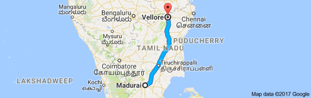 Madurai  to Vellore route, distance, time and road conditions