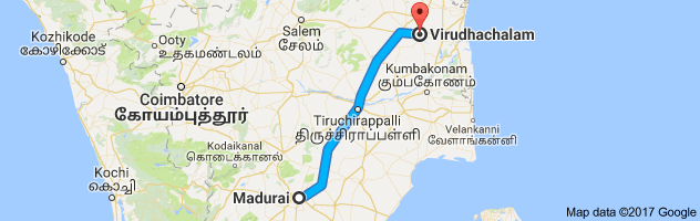 Madurai  to Virudhachalam   route, distance, time and road conditions