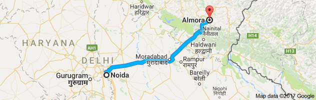 Noida to  Almora  route, distance, time and road conditions