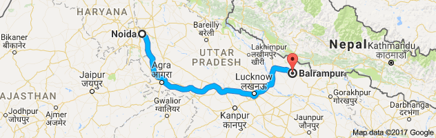 Noida to  Balrampur   route, distance, time and road conditions