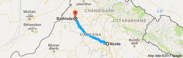 Noida to  Bhatinda   route, distance, time and road conditions