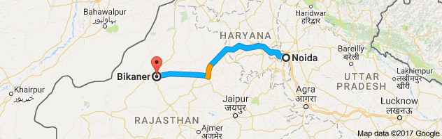 Noida to  Bikaner  route, distance, time and road conditions