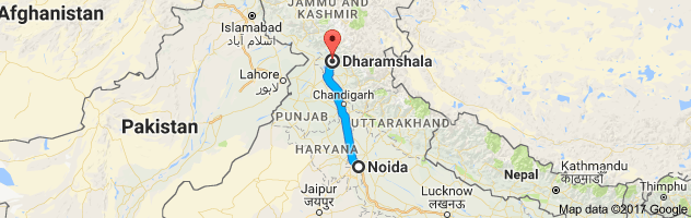 Noida to  Dharamshala  route, distance, time and road conditions