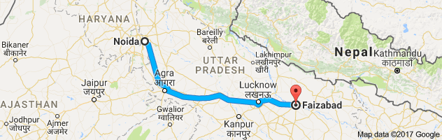 Noida to  Faizabad   route, distance, time and road conditions