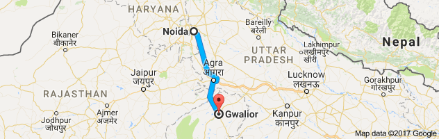 Noida to  Gwalior   route, distance, time and road conditions