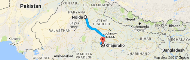 Noida to  Khajuraho   route, distance, time and road conditions