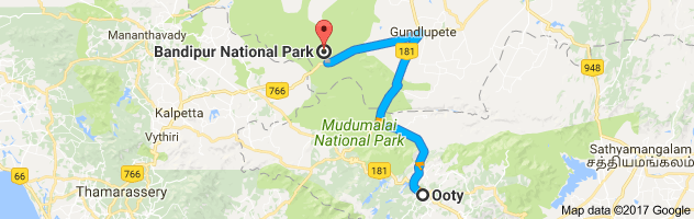 Ooty to Bandipur  route, distance, time and road conditions