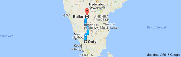 Ooty to Bellary route, distance, time and road conditions