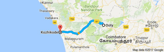 Ooty to Calicut route, distance, time and road conditions