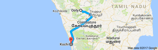 Ooty to Cochin route, distance, time and road conditions