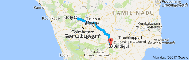 Ooty to Dindigul  route, distance, time and road conditions