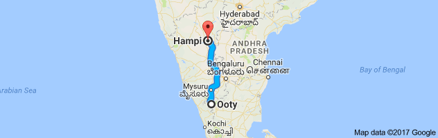 Ooty to Hampiroute, distance, time and road conditions