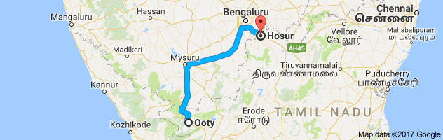 Ooty to Hosur route, distance, time and road conditions