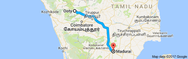 Ooty to Madurai  route, distance, time and road conditions