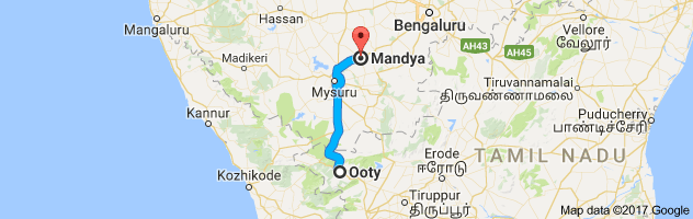 Ooty to Mandya  route, distance, time and road conditions