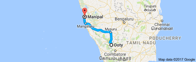 Ooty to Manipal  route, distance, time and road conditions