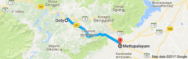 Ooty to Mettupalayam  route, distance, time and road conditions