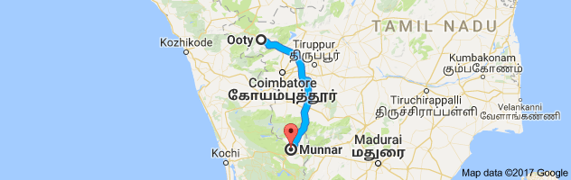 Ooty to Munnar route, distance, time and road conditions