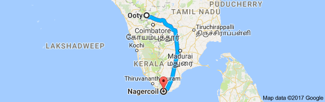 Ooty to Nagercoil  route, distance, time and road conditions