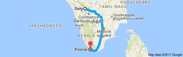 Ooty to Poovar    route, distance, time and road conditions