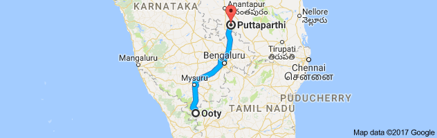 Ooty to Puttaparthi   route, distance, time and road conditions