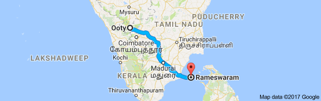 Ooty to Rameshwaram     route, distance, time and road conditions