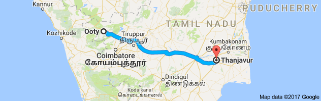 Ooty to Thanjavur    route, distance, time and road conditions