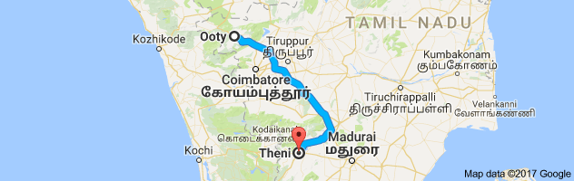 Ooty to Theni route, distance, time and road conditions