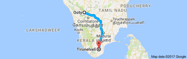 Ooty to Tirunelveli route, distance, time and road conditions