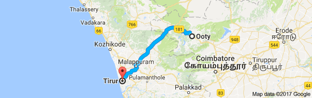 Ooty to Tirur route, distance, time and road conditions