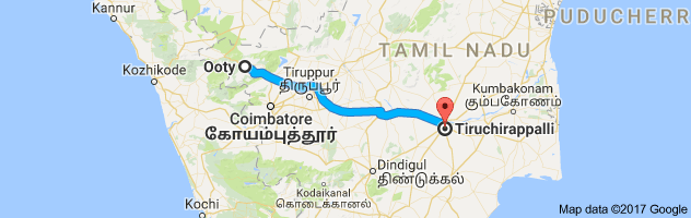 Ooty to Trichy route, distance, time and road conditions