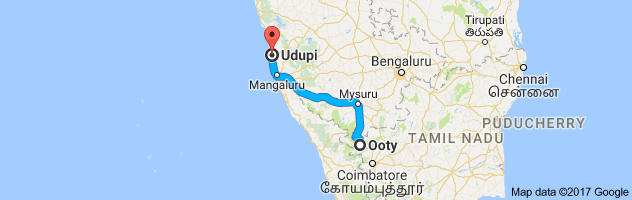 Ooty to Udupi route, distance, time and road conditions