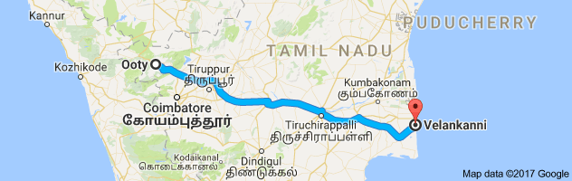 Ooty to Velankanni route, distance, time and road conditions