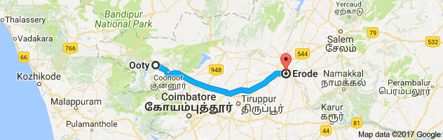 Ooty to Erode  route, distance, time and road conditions